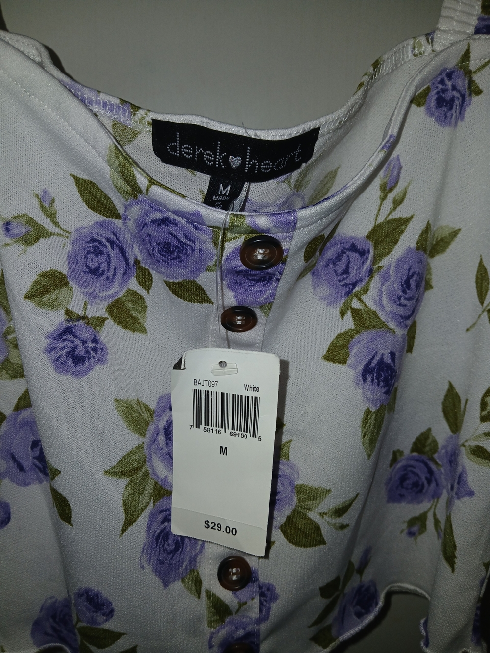 Derek 🖤 Heart Lavender Rose Button-Front Crop Top - Picture 6 of 10